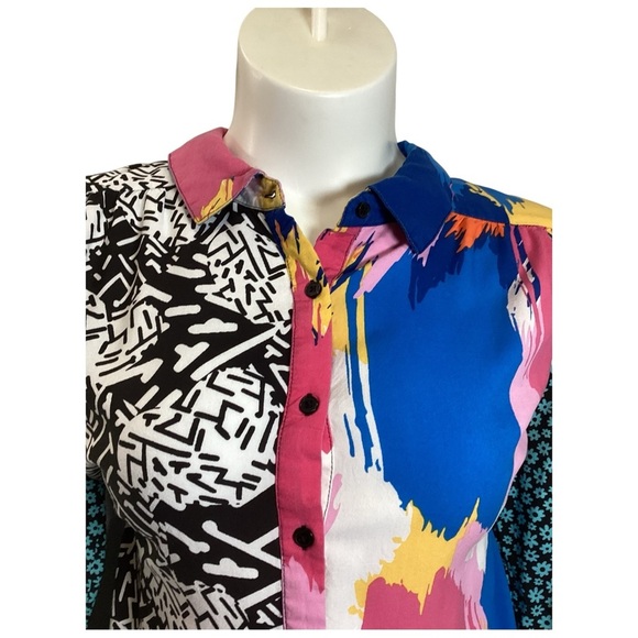 JM Collection Multicolor Abstract Women's Button Down Shirt, Plus Size 1X - Picture 3 of 7